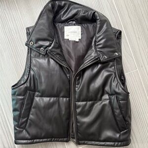 Anthropologie Faux Leather cropped Black Puffer Vest